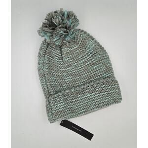 Tahari Light Blue and Gray Pom Hat One Size Fits Most NEW WITH TAGS